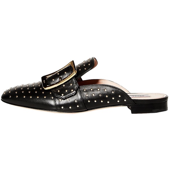 BALLY Janesse Metal Black & Gold Stud Mule Loafers - Picture 3 of 14